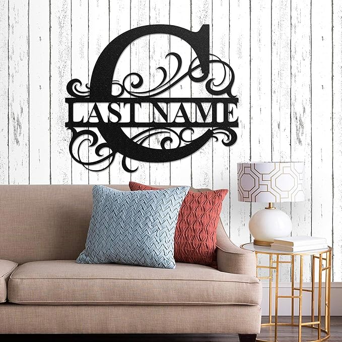 LULLBABYMALL Custom Metal Signs - Last Name Sign, Split Letter Monogram, Letter C, Family Name Wall Art, Outdoor Metal Signs, Personalized Wedding Gift
