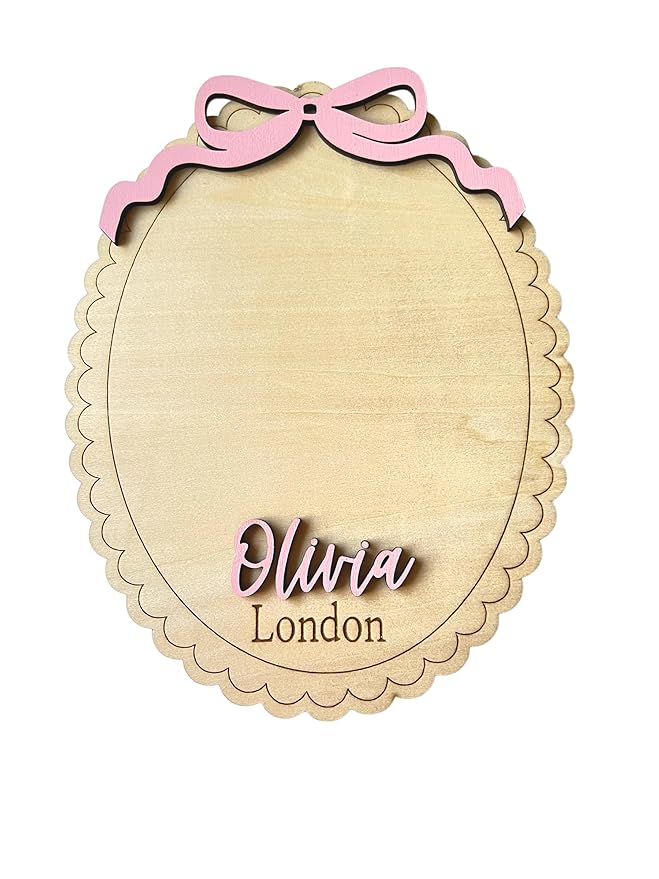 Personalized Baby Announcement Footprint Sign, Oval Scalloped Plaque – Newborn Photo Prop & Nursery Keepsake (Footprint Sign)