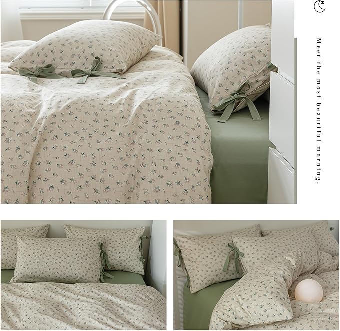 HighBuy Girl Duvet Cover Twin XL Floral Bedding Boho Soft Cotton Coquette Comforter Cover Twin XL with 2 Bowknot Bow Tie Pillowcases,Farmhouse Vintage 3 Pieces Cute Flowers Bedding Set Ultra Soft