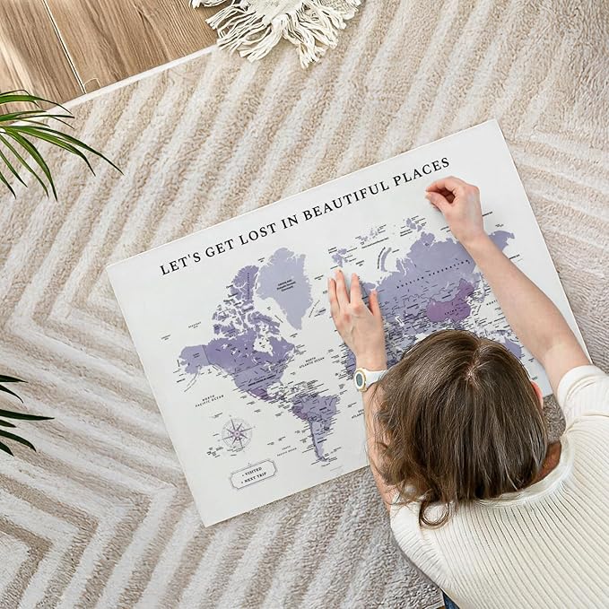 ElephantStock - Beautiful Places II Push Pin World Map Wall Art - Horizontal Canvas Wall Art - Living Room Wall Decor - Digital Art Map Canvas Art - White And Black Decor - 30" x 20"