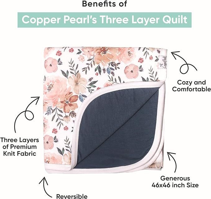 Copper Pearl Three-Layer Blanket: Soft and Breathable Twin Layer Baby Quilt | Boys and Girls Toddler Blanket | 46x46 Premium Polyester/Rayon | Bliss