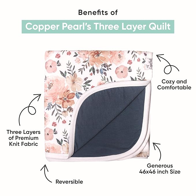 Copper Pearl Three-Layer Quilt: Soft Quilts for Boys & Girls | Breathable, Cozy Toddler Blanket | Newborn Quilt | 46x46 Premium Polyester/Rayon | Penny