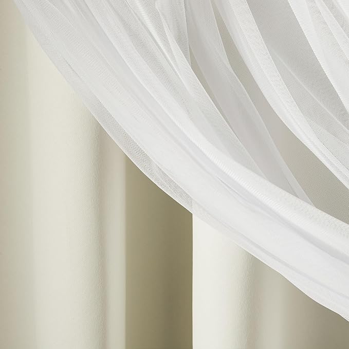 TOWN & COUNTRY LUXE Talia Double Layer Indoor Curtains, Sheer and Room Darkening Blackout, Grommet Top, Energy Efficient, 2-Pack Set, 52"x84", Vanilla