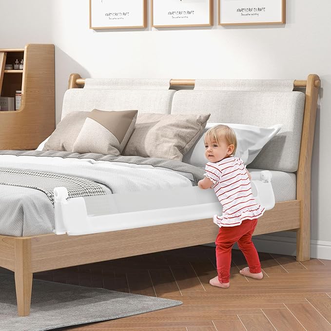 HONEY JOY Bed Rail for Toddlers, 60-Inch Extra Long, Foldable Portable Swing Down Safety Bed Guard Rail, Toddler Bed Rails for Crib, King Queen Full Twin Size Bed Mattress (White)