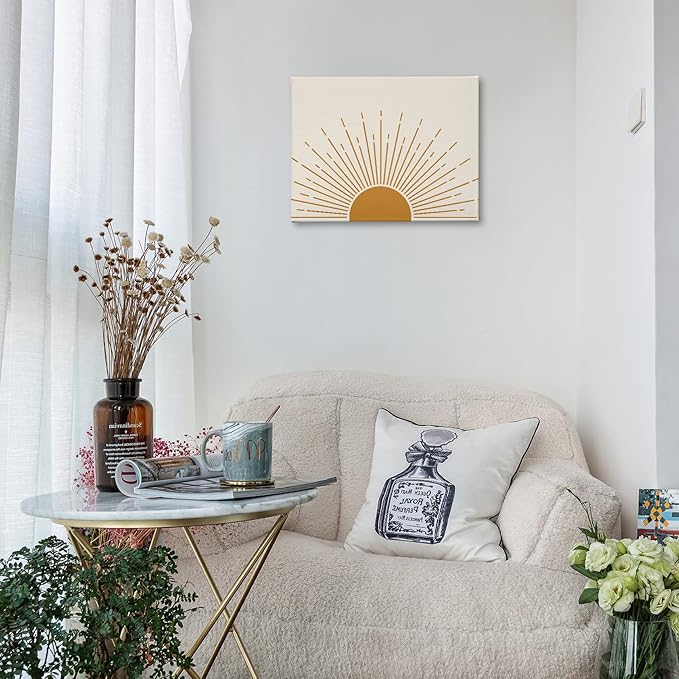 PHAMTE Modern Boho Sun Sunset Sunrise Sunshine Wall Art, Minimalist Bohemia Sun Rising Nursery Print Framed Canvas Painting Artwork Home Bathroom Girls Room Kitchen Office Decor（14x11 Inch）