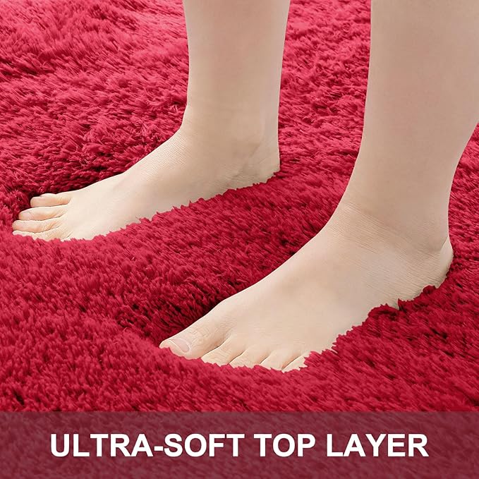 OLANLY 2x8 Machine Washable Runner Rugs for Hallway, Soft Fluffy Shaggy Bedside Rugs for Bedroom, Living Room, Indoor Floor Carpet for Kids Girls and Boys, Nursery Rooms, Home Decor Aesthetic, Red