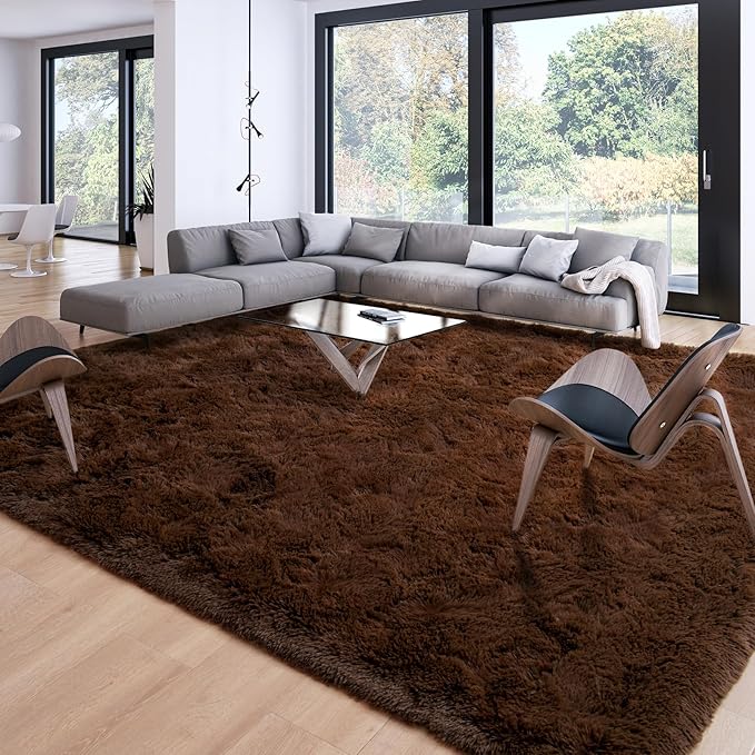 Merelax Soft Modern Indoor Large Shaggy Rug for Livingroom Bedroom Dorm Kids Room Home Decor, Non-Slip Plush Fluffy Furry Fur Area Rugs Comfy Nursery Accent Floor Carpet 9x12 Feet, Brown