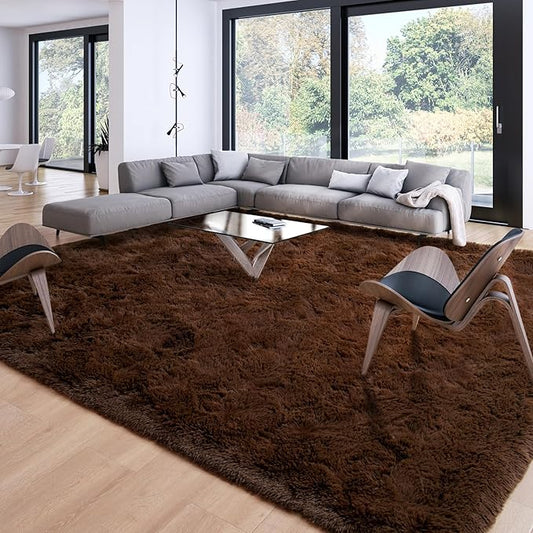 Merelax Soft Modern Indoor Large Shaggy Rug for Livingroom Bedroom Dorm Kids Room Home Decor, Non-Slip Plush Fluffy Furry Fur Area Rugs Comfy Nursery Accent Floor Carpet 9x12 Feet, Brown