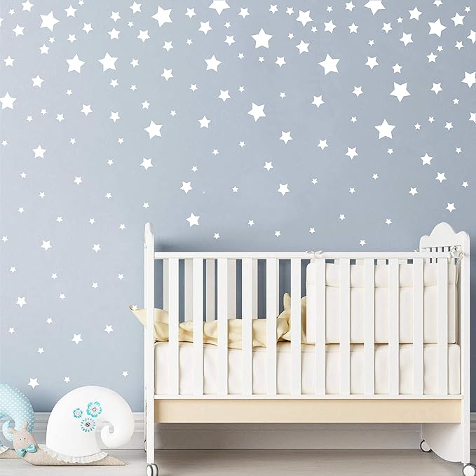 190 Pieces Star Wall Decals, Matte Vinyl, Nursery Decor, Easy to Use, Removable for Kids Baby Girls Boys Bedroom, Home Decor Stickers Y17 (White)