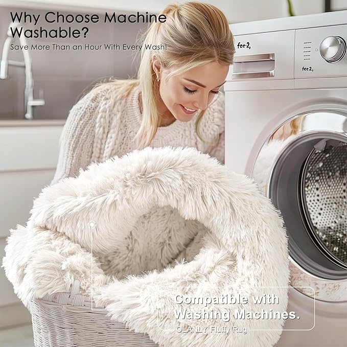 OLANLY 2x3 Machine Washable Small Bedside Rug, Soft Fluffy Shaggy Entryway Throw Rugs for Bedroom, Living Room, Indoor Floor Carpet for Kids Girls and Boys, Nursery Rooms, Home Decor Aesthetic, Ivory