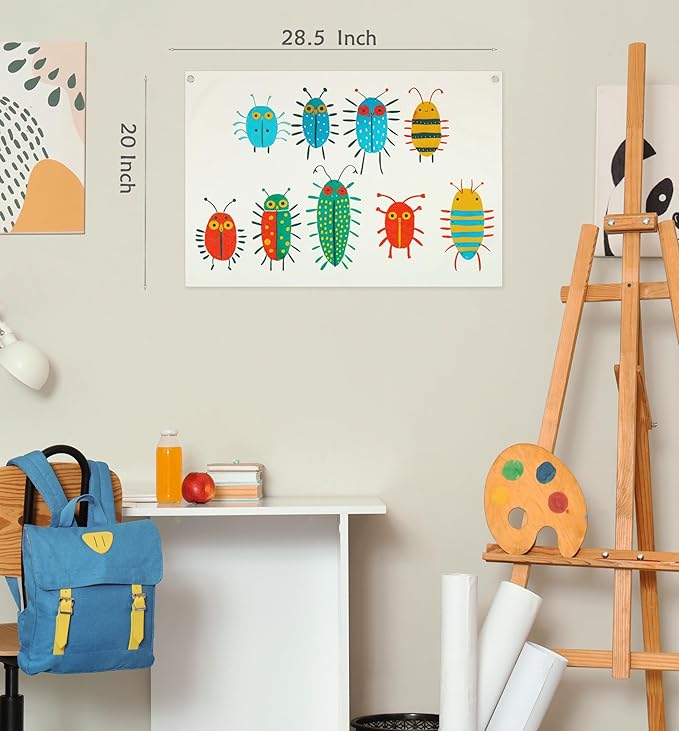 Insects Theme Education Rectangular Canvas Banner-Boho Flag Wall Decor for Boy Girl Kids,Nursery Above Crib Bedroom Reading Room Playroom Teacher Office Decor-Baby Shower Birthday Christmas Gift