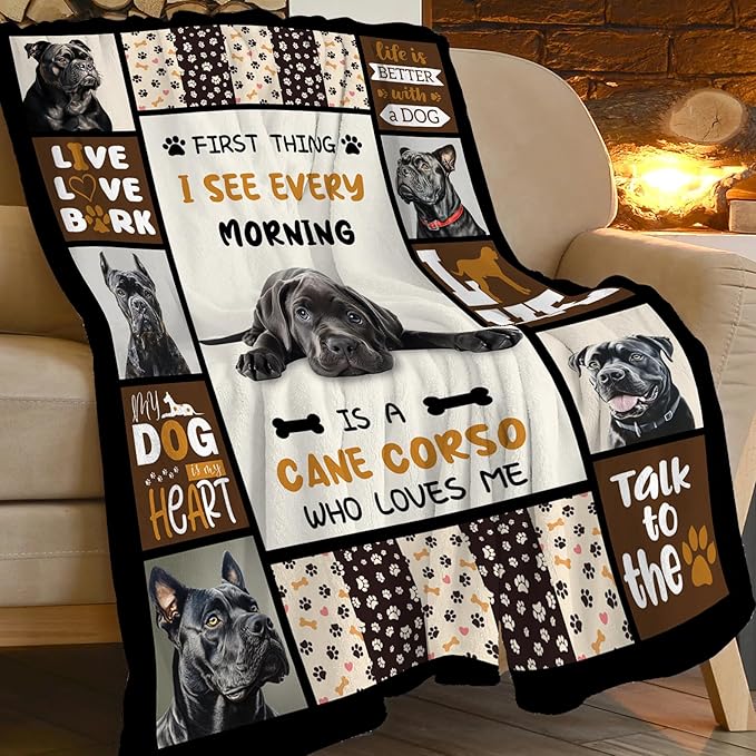 Cane Corso Blanket Cane Corso Decor Throw Blanket Super Soft Flannel Lightweight Fluffy Plush Fuzzy Fleece Stuff Blanket Gifts for Dog Lover Girl Woman Adults Man Boys Kids for Bedding Sofa 40"X50"