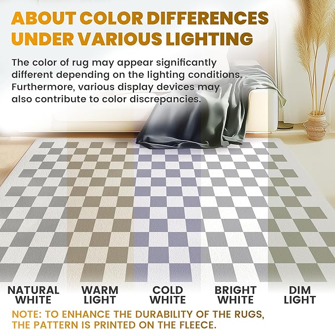 Washable Checkered Rug, 5x7 Grey Checkerboard Modern Foldable Large Area Rugs for Living Room, Low Pile Ultra-Thin Non-Slip Indoor Doormat Carpet for Office Bedroom Diningroom Classroom Dorm