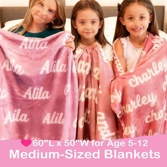 DayOfShe Custom Blankets with Name for Girls Boys Baby Shower Blanket Gifts, Personalized Name Blankets Gifts for Teen Girls Grandkids Christmas Stocking Stuffers