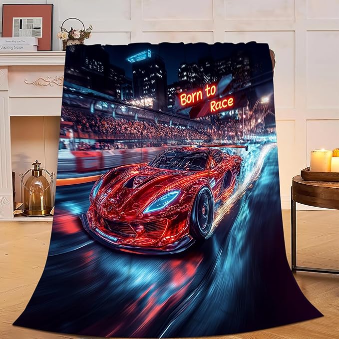 Car Blanket Cars Decor Throw Blanket Super Soft Flannel Lightweight Fluffy Plush Cozy Fuzzy Fleece Racing Lover Gifts Blanket for Kids Boys Adults Man for Bed Sofa 40"X50"