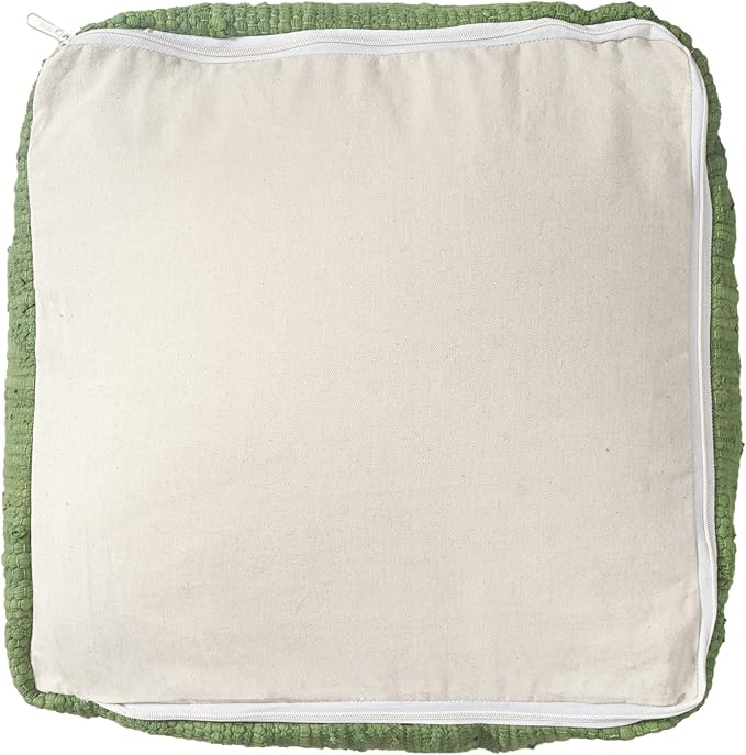 LR Home Green Bordered Hand-Loomed Cotton Blend Cube Pouf with Jute Braid for Home Decor | Transitional Foot Rest for Bedroom & Living Room | 18 x 18 x 18 Stuffed Ottoman Ottoman