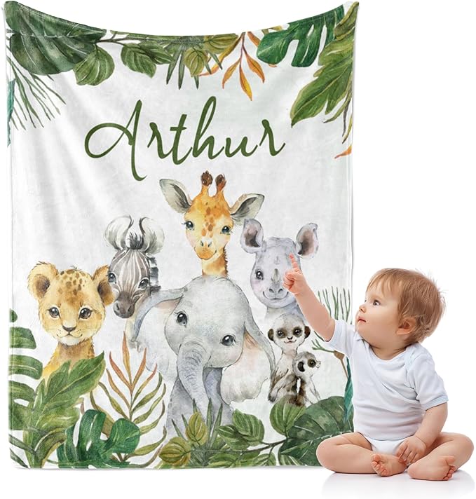 J&SBGFT Personalized Baby Boys Name Blanket Customized Baby Receiving Blanket Stroller Crib Decor Throw Custom Threaded, 30"x40" Color11