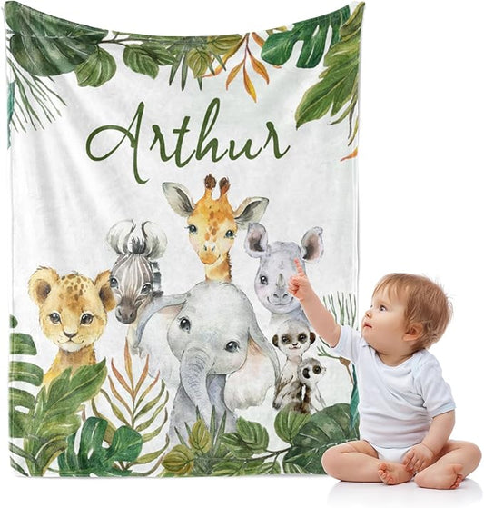J&SBGFT Personalized Baby Boys Name Blanket Customized Baby Receiving Blanket Stroller Crib Decor Throw Custom Threaded, 30"x40" Color11