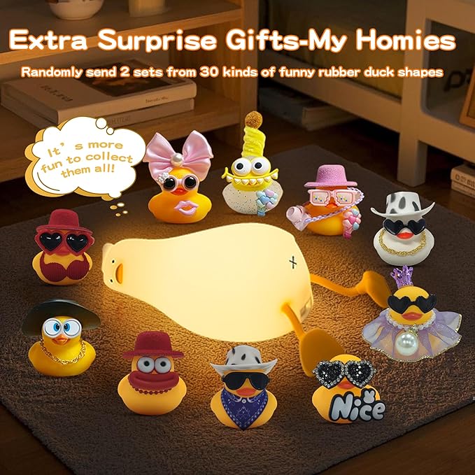 Lying Flat Duck Night Light,Cute White Elephant Gifts,Existential Crisis Duck Lamp,Silicone Squishy Animal Nursery Nightlight, Dimmable/Rechargeable Bedside Touch Lamp,Xmas Gifts for Baby Adults Kids