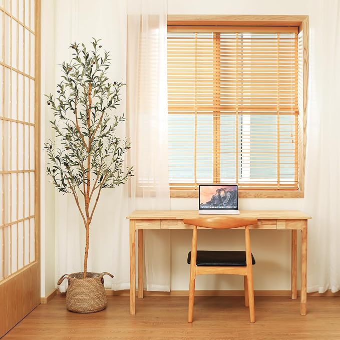 Kazeila Artificial Olive Tree 7FT Tall Faux Silk Plant for Home Office Decor Indoor Fake Potted Tree with Natural Wood Trunk and Lifelike Fruits, 2 Pack