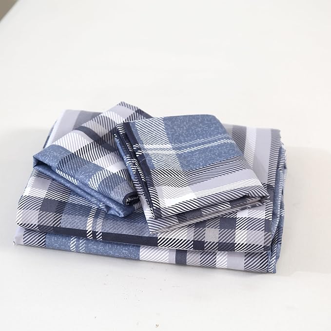MAG 3pcs Gingham Duvet Cover Queen,Striped Duvet Cover Set,Modern Duvet Cover Set,Checkered Bedding Set,Geometric Plaid Duvet Cover,Super Soft Micrifiber (Blue, Queen)