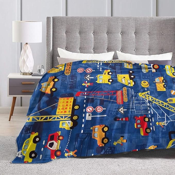 Excavator Blanket Construction Decor Throw Blanket Super Soft Flannel Lightweight Fluffy Plush Fuzzy Fleece Toddler Blanket Gifts for Kids Boys Girl Woman for Bed Sofa Bedding 60"X80"