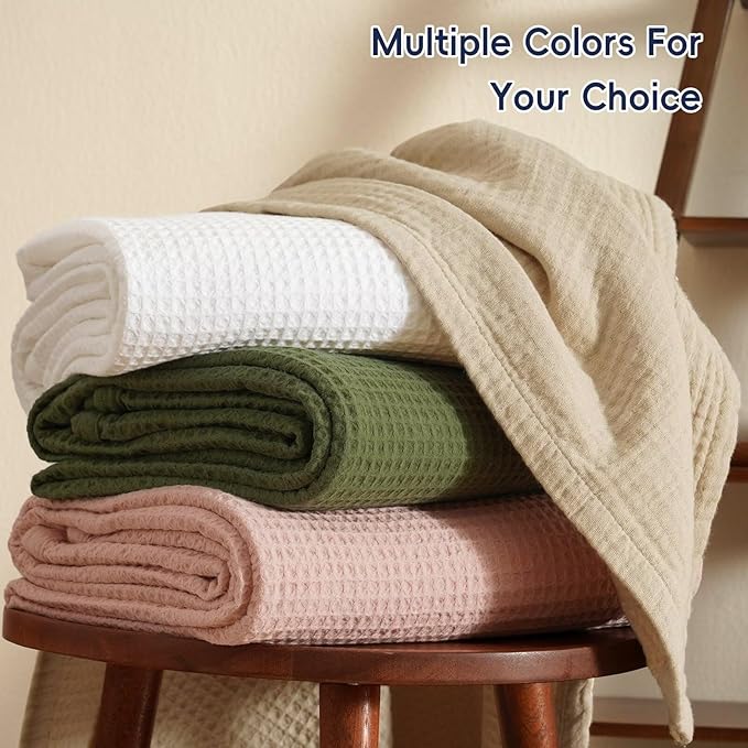 PHF 100% Cotton Waffle Muslin Blanket Queen Size, 90" x 90" Lightweight and Breathable Washed Cotton Blanket, Aesthetic Soft Muslin Waffle Bedding for Sofa Bed Home Decor, White