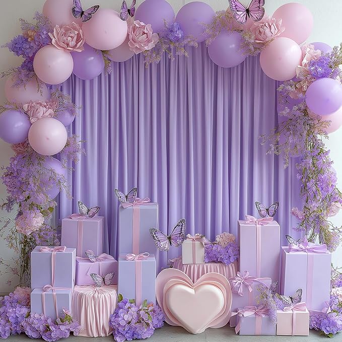 Lavender Backdrop Curtains for Wedding Parties, 10x7FT Wrinkle Free Photo Backdrop Curtains for Wedding Birthday Party Baby Shower, Fabric Drape with Rod Pockets 5ft x 7ft, 2 Panels
