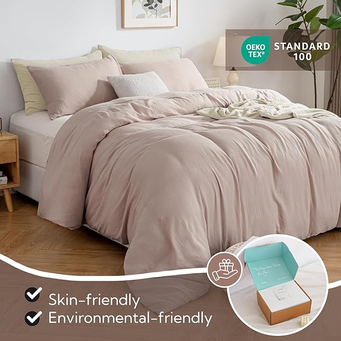 MILDLY Muslin Duvet Cover Full - 100% Washed Cotton Linen Like Gauze Comforter Cover 3 Pieces Breathable & Lightweight for All Season