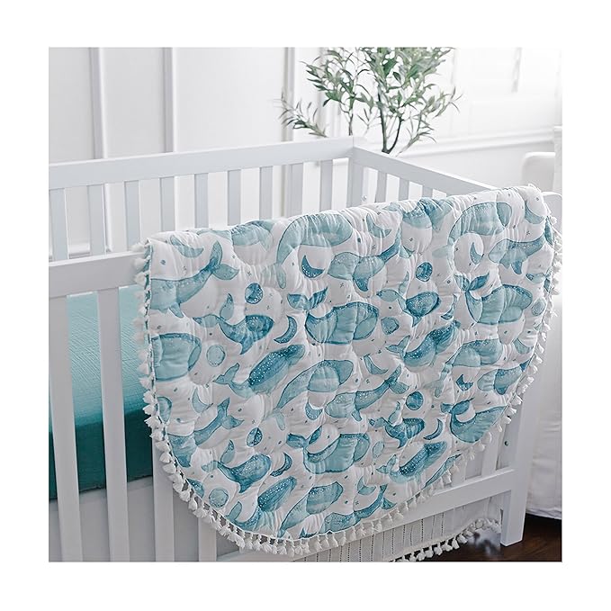 Crane Baby Activity Mat, Baby Play Mat Whale Print, Ocean Nursery Decor for Boys & Girls, Infant Tummy Time Floor, Ocean Nursery Decor, 40" x 40"