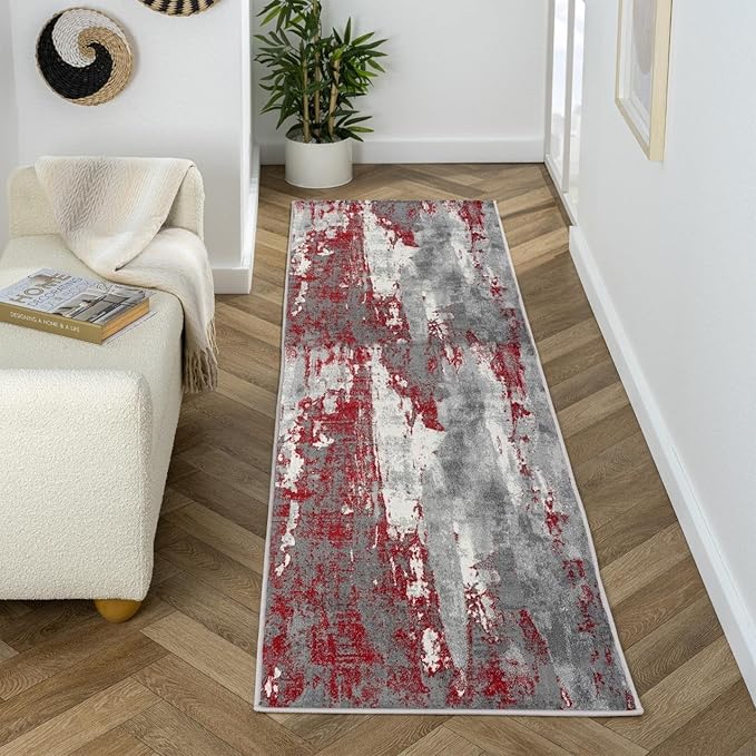 LUXE WEAVERS Lagos Collection 7681 Red 2x7 Modern Abstract Area Rug