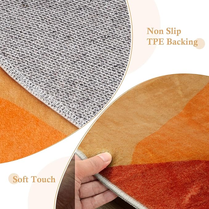 Sunset Round Rug 4ft, Orange Round Bathroom Rug Non Slip Washable Circle Rug for Entryway, Soft Circular Bedroom Rugs Abstract Throw Carpet for Living Room Dining Room