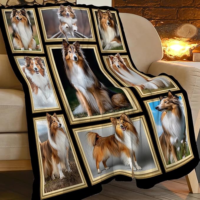 Sheltie Blanket Shetland Sheepdog Decor Gifts Throw Blanket Super Soft Flannel Lightweight Fluffy Plush Cozy Fuzzy Fleece Stuff Blanket for Dog Lover Kids Boys Adults Man for Bed Sofa 40"X50"