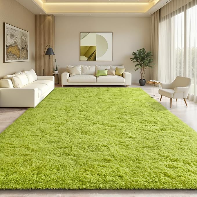 EVOIONOS 6x9 Washable Large Area Rug for Living Room, Fluffy Shag Rug for Bedroom, Ultra Soft Plush Non Slip Carpet for Indoor Floor Bedside Nursery Kids Girls Dorm Home Decor Aesthetic, Grass Green