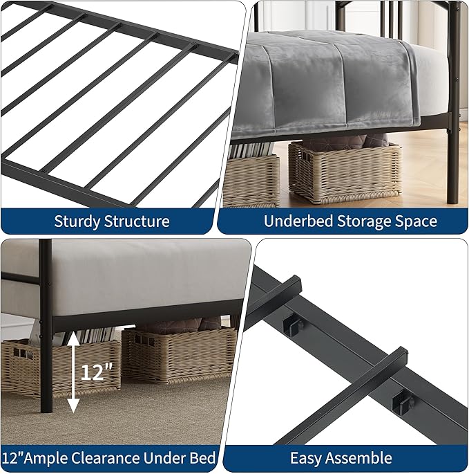 GarveeHome Twin Daybed, Sturdy Metal Day Bed with Steel Slat Support, Arched Headboard Sofa Bed for Living Room, Bedroom and Guest Room, Black