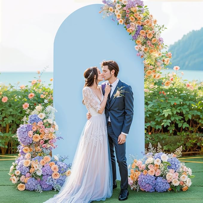 Baby Blue Arch Cover, 6.6FT Polyester Fitted Wedding Arch Stand Covers Round Top Chiara Backdrop Cover for Birthday Party Ceremony Banquet Decoration
