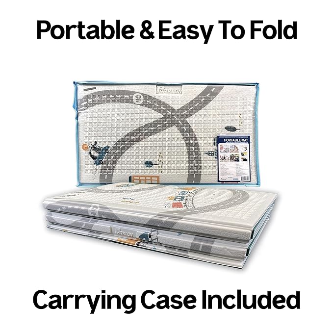Baby Foldable Play Mat for Baby - Happy Travel Floor Mats design - Perfect Tummy Time Mat & Nursery Rug - Portable Playroom Rug, Indoor/Outdoor, Waterproof, Made in Korea - Large 79" x 55"