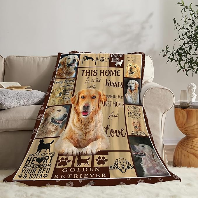 Golden Retriever Blanket Gifts and Decor - Cute Dog Throw for Girls, Women, Kids, Adults - Soft Warm Cozy Fleece for Couch, Sofa, Bed 60"x50"