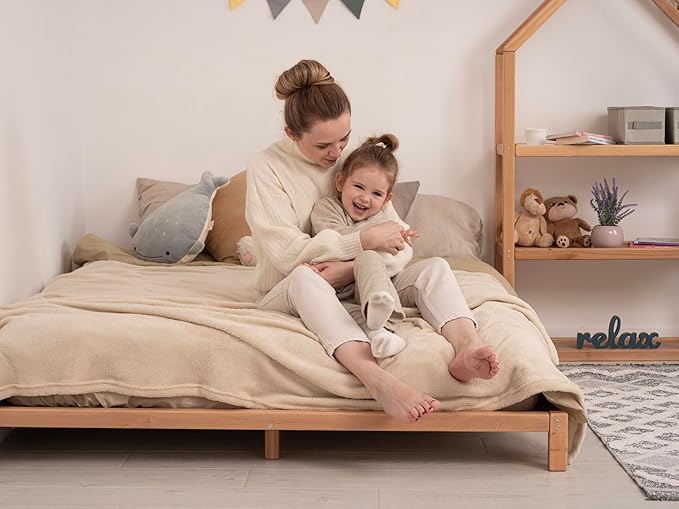 Twin Floor Bed Made in Europe, 7 Colors Universal Toddler or Teen Bed, Water Based Paint Used, Alderwood Japanese Bed Frame, Platform Bed Frame King, Queen, Twin, Full, Minimalistic Tatami Bed Frame