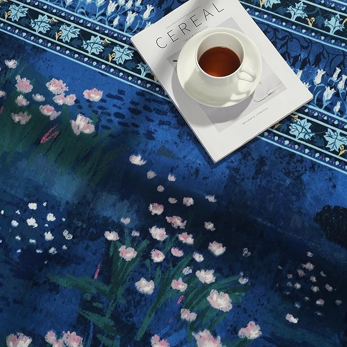 Rugcomf 2x3 Rug Impressionist-Style Vintage Indoor Door Mat Machine Washable Small Area Rug Non-Slip Low Pile Throw Rugs for Entryway Kitchen Front Door Indoor Entrance Entry Kids Room, Blue