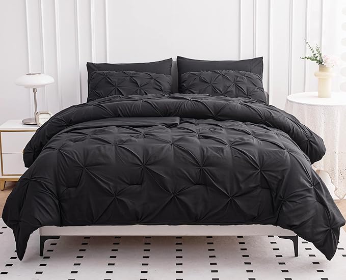 LANE LINEN Twin Comforter Set, 5 Piece Bedding Set, Pintuck Bed in a Bag, Bedding Comforter Set with Sheets, Pillowcase & Sham - Twin XL, Grey