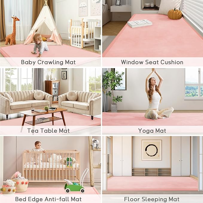 Baby Play Mat for Floor Tummy Time Mat Nursery Muscle Area Rug Playroom Rug Tatami 59"*71" Memory Foam 1.3" Thick Crawling For Babies,Toddlers, Infants, Kids,Floor(Pink)