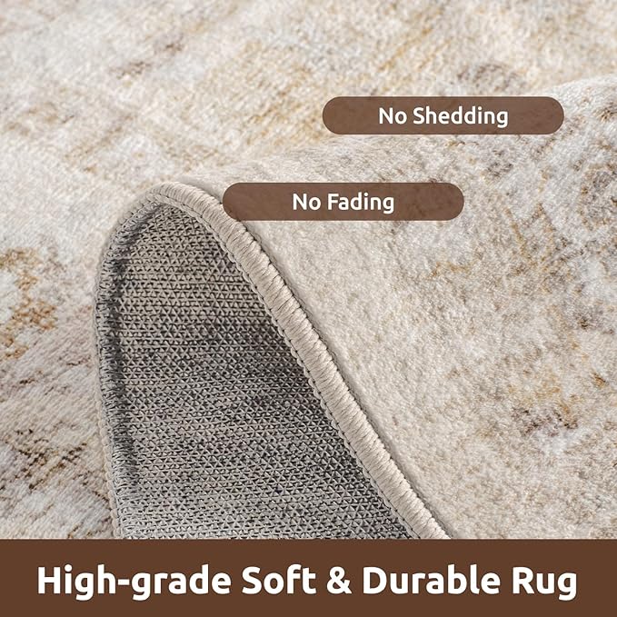 AMOAMI-4X6 Area Rugs for Living Room -Soft Vintage Bedroom Rugs-Non Slip Washable Rug-Throw for Living Room Bedroom Bedside Dining Room Office Beige