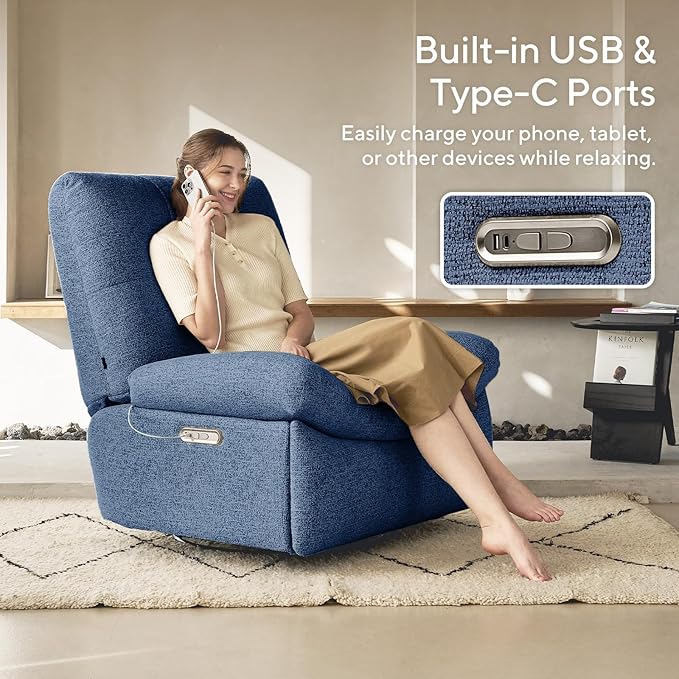 Nouhaus Swivel Rocking Chair Nursery, Oversized Glider Rocker Recliner Chairs w/Footrest, USB & Type-C Ports, Rocking Recliner Chair for Nursery, Living Room (Snooze Classic, Midnight Blue)