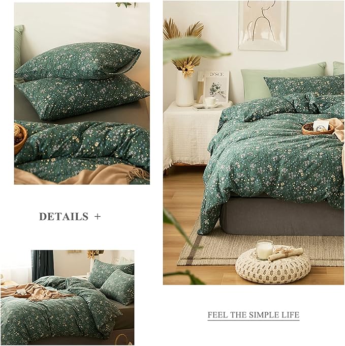 HighBuy Jersey Knit Cotton Duvet Cover Queen Green Floral 100% T-Shirt Cotton Comfy Bedding Set Super Soft Garden Chic Comforter Cover Queen Size