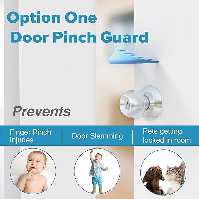 Upgraded Silicone Door Pinch Guard and Door Stoppers 2 Functions in 1 with 2 Free Hooks, Heavy Duty Finger Pinch Guard Prevents Finger Pinch Injuries, Slamming Doors. 2 Packs, Blue