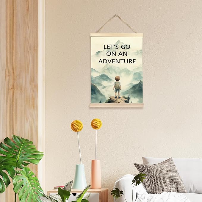 Hiuwevt Adventure Nursery Wall Art, Let's Go on an Adventure Poster Hanger Frame, Mountain Nursery Wall Art Home Decor for Kids Little Boys Toddler Room Bedroom Playroom, 12x16 Inch