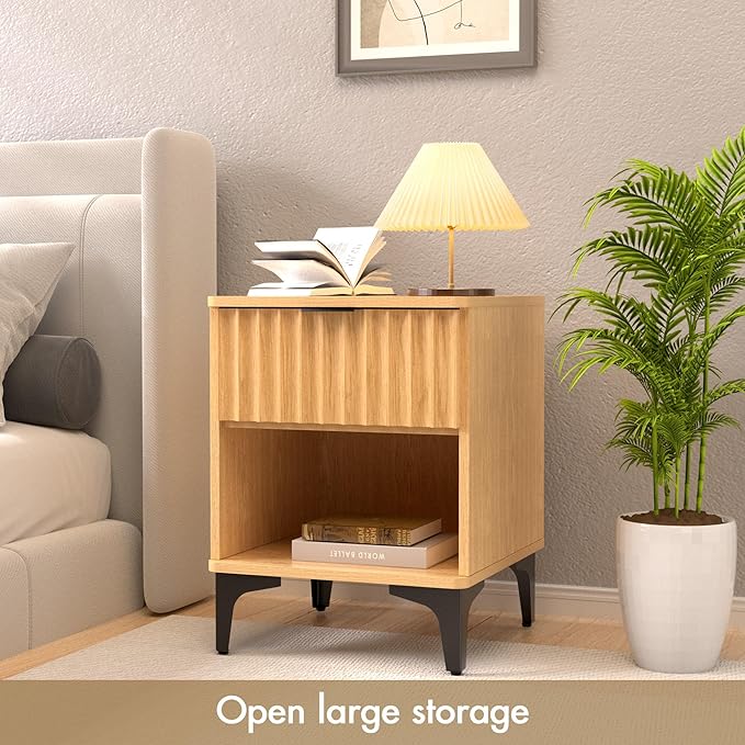 Night Stand, Two-Tier Modern Bedside Table with Open Shelf (Natural)
