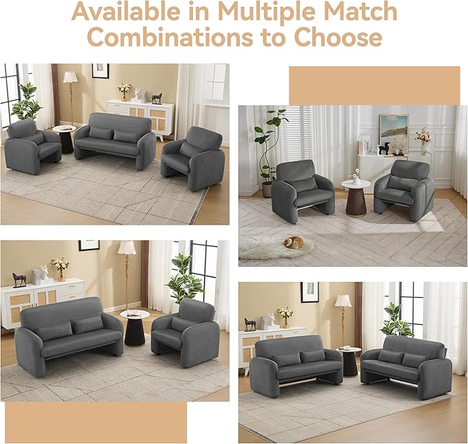 56'' Corduroy Loveseat Sofa, 2 Seater Love Seat Couch for Small Space, Comfy Upholstered Modern Leisure Loveseat Couches with Lumbar Pillows for Bedroom, Office, Living Room, Grey