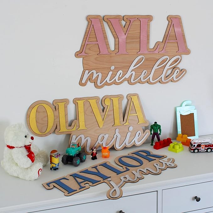 Large Wood Nursery Sign | Nursery name sign for Kids | Custom Wood Name Sign | 3D Wood Baby Name Sign (Purple)